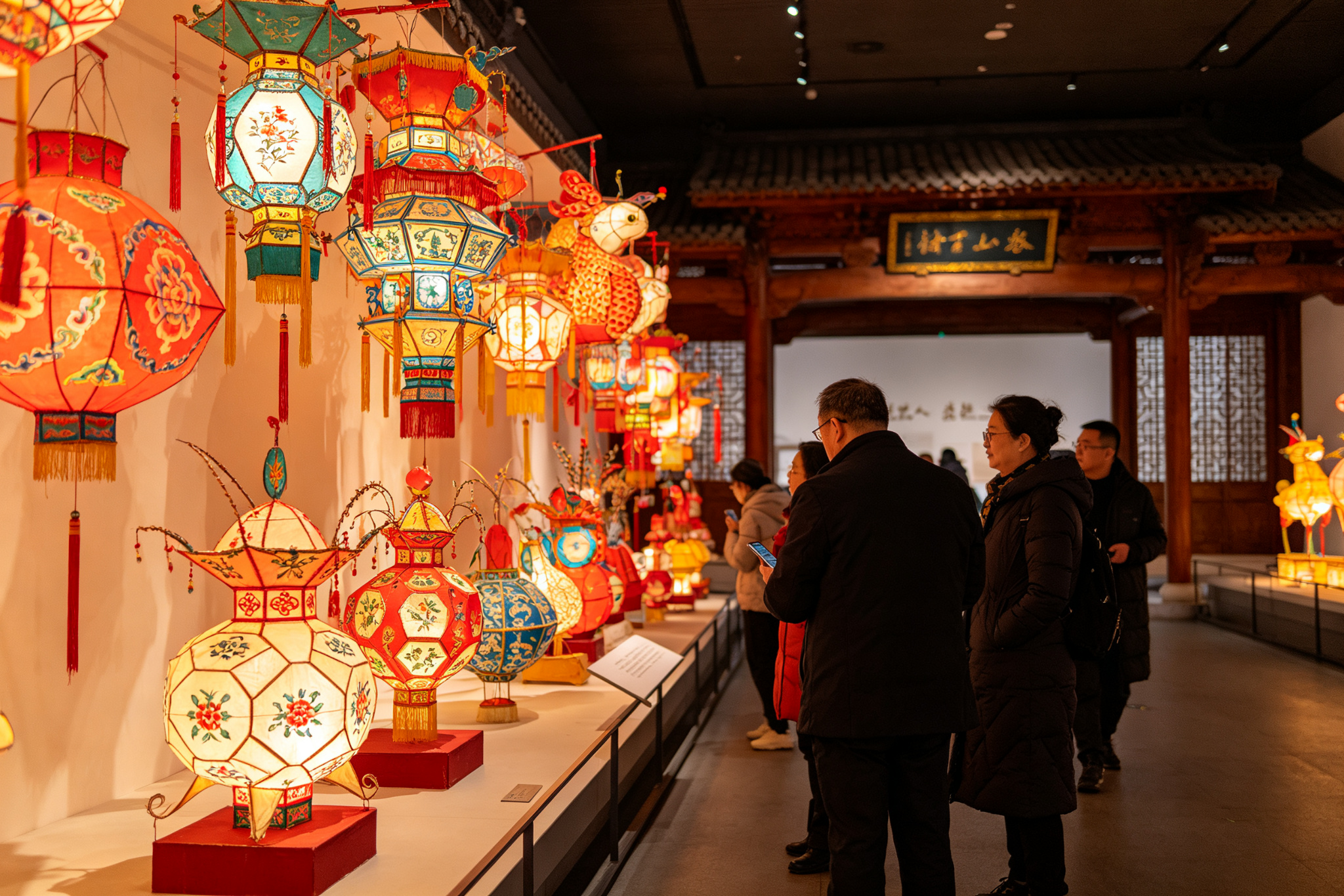 Cultural festival lantern exhibition with traditional Chinese lantern art and museum display