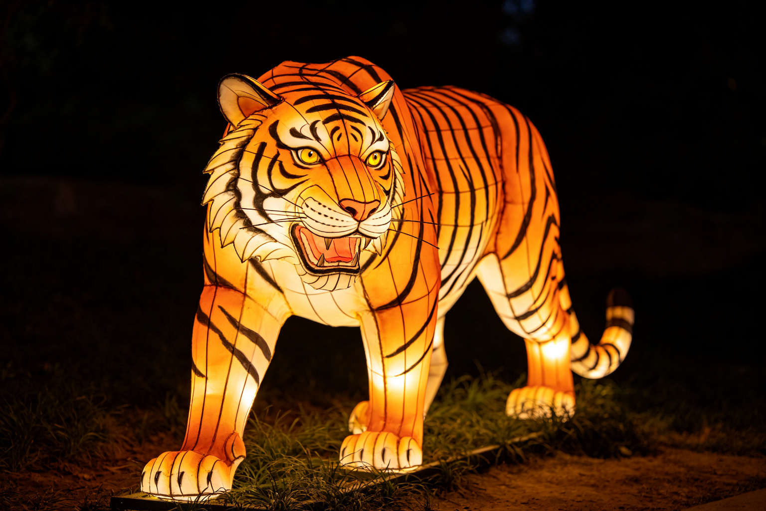 Bengal Tiger Lantern Display (ZD-002) - Animal Lanterns by Zedong, dimensions 420x140x360cm