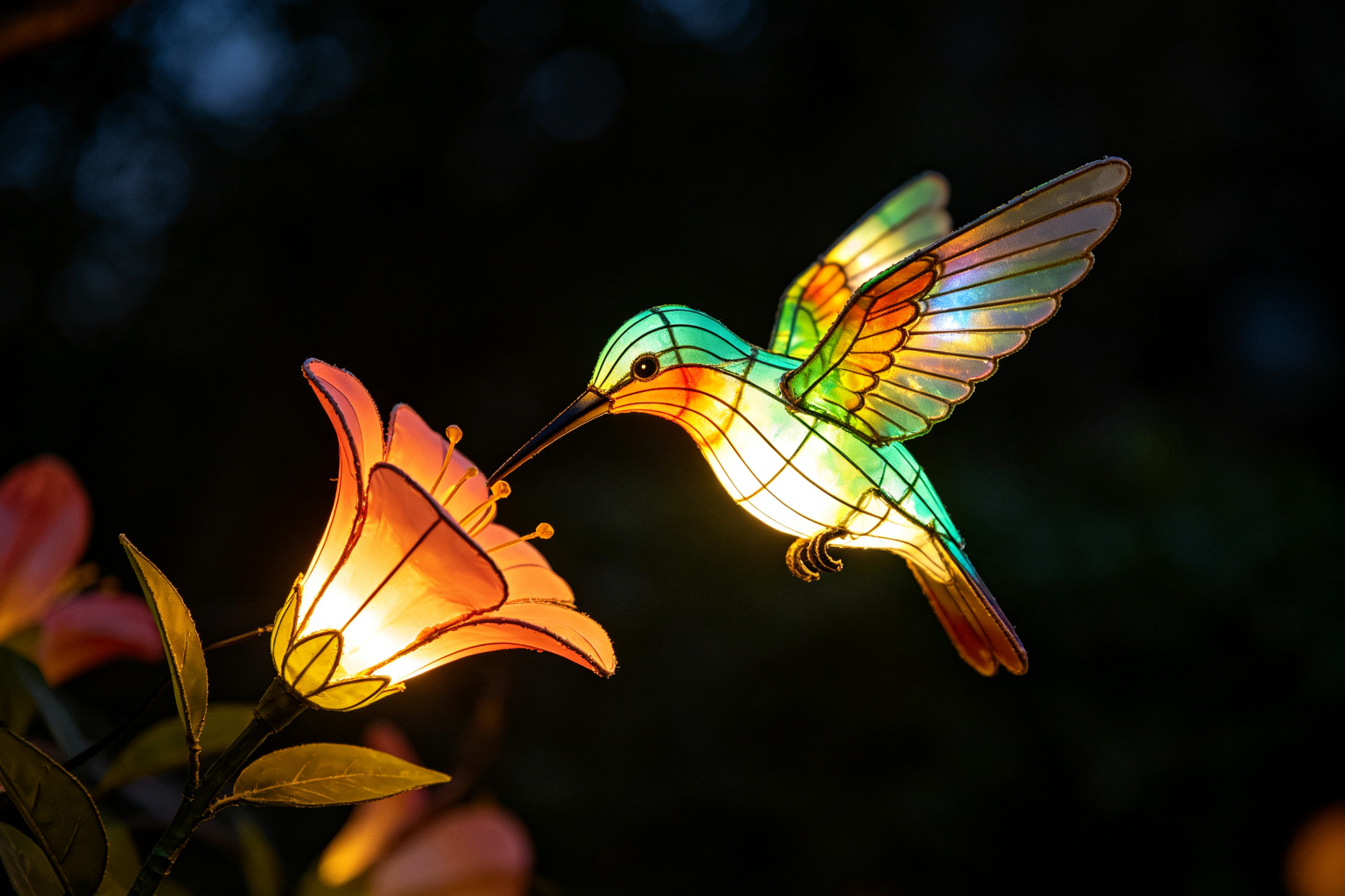 Hummingbird Lantern Display (ZD-028) - Animal Lanterns by Zedong, dimensions 120x80x150cm