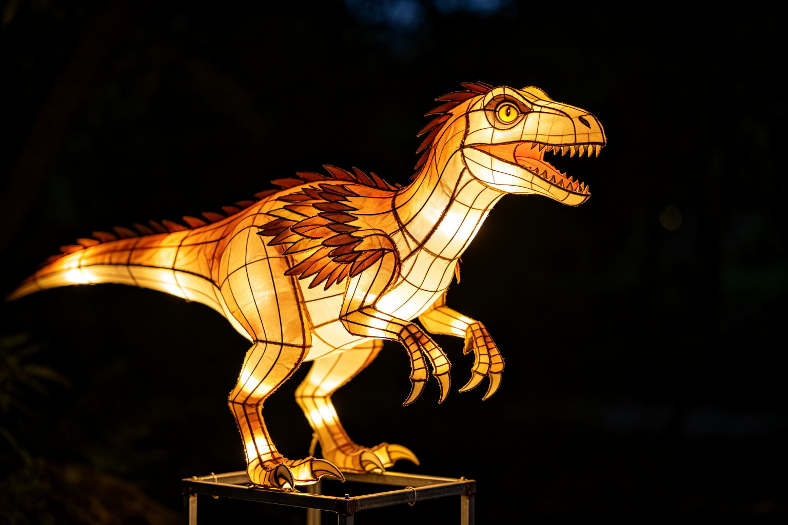 Velociraptor Lantern Display (ZD-052) - Animal Lanterns by Zedong, dimensions 350x100x250cm
