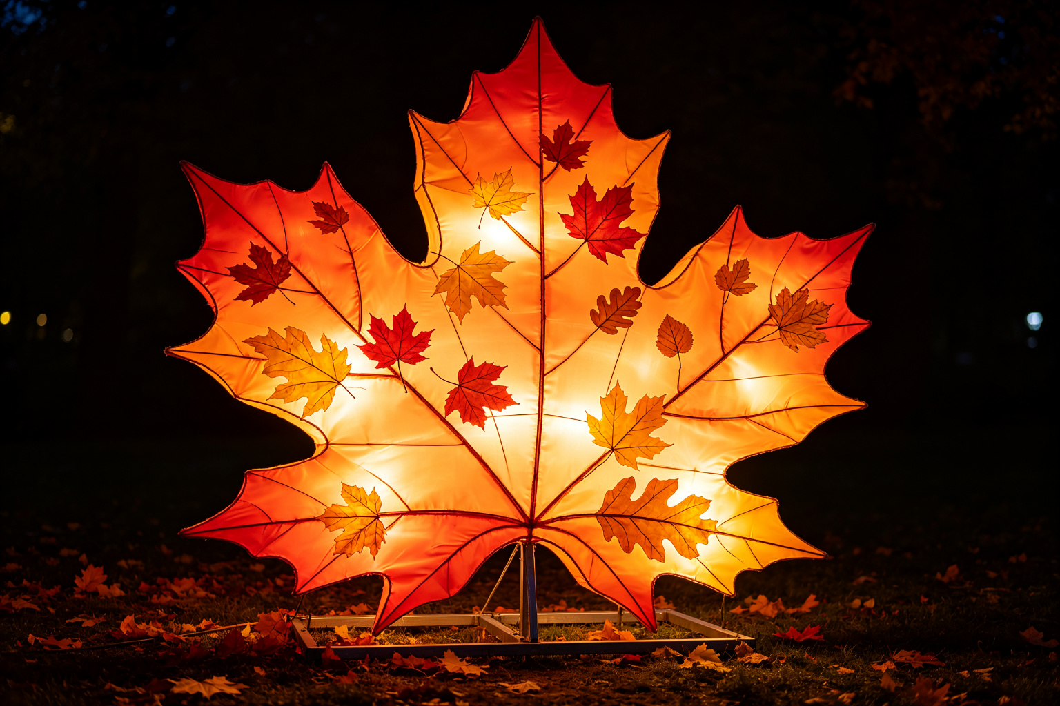 Autumn Leaves Lantern Display (ZD-081) - Plant & Flower Lanterns by Zedong, dimensions 300x200x50cm