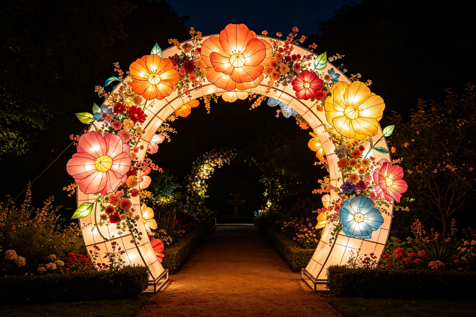 Flower Archway Lantern Display (ZD-083) - Plant & Flower Lanterns by Zedong, dimensions 400x150x350cm