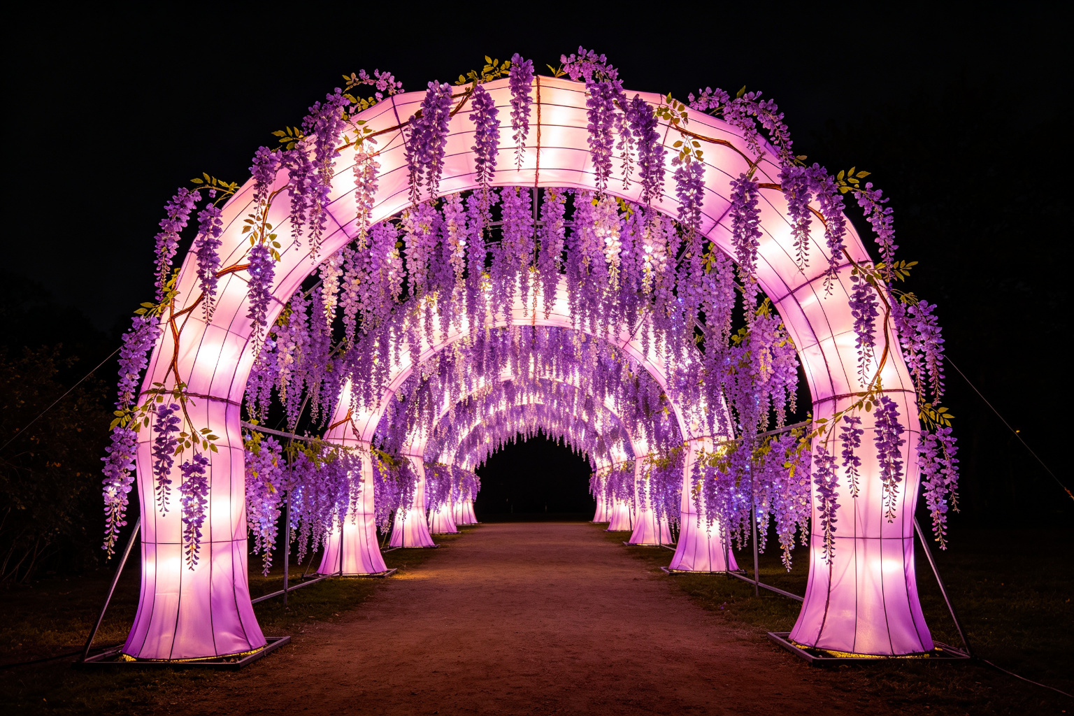 Wisteria Tunnel Lantern Display (ZD-085) - Plant & Flower Lanterns by Zedong, dimensions 600x200x300cm
