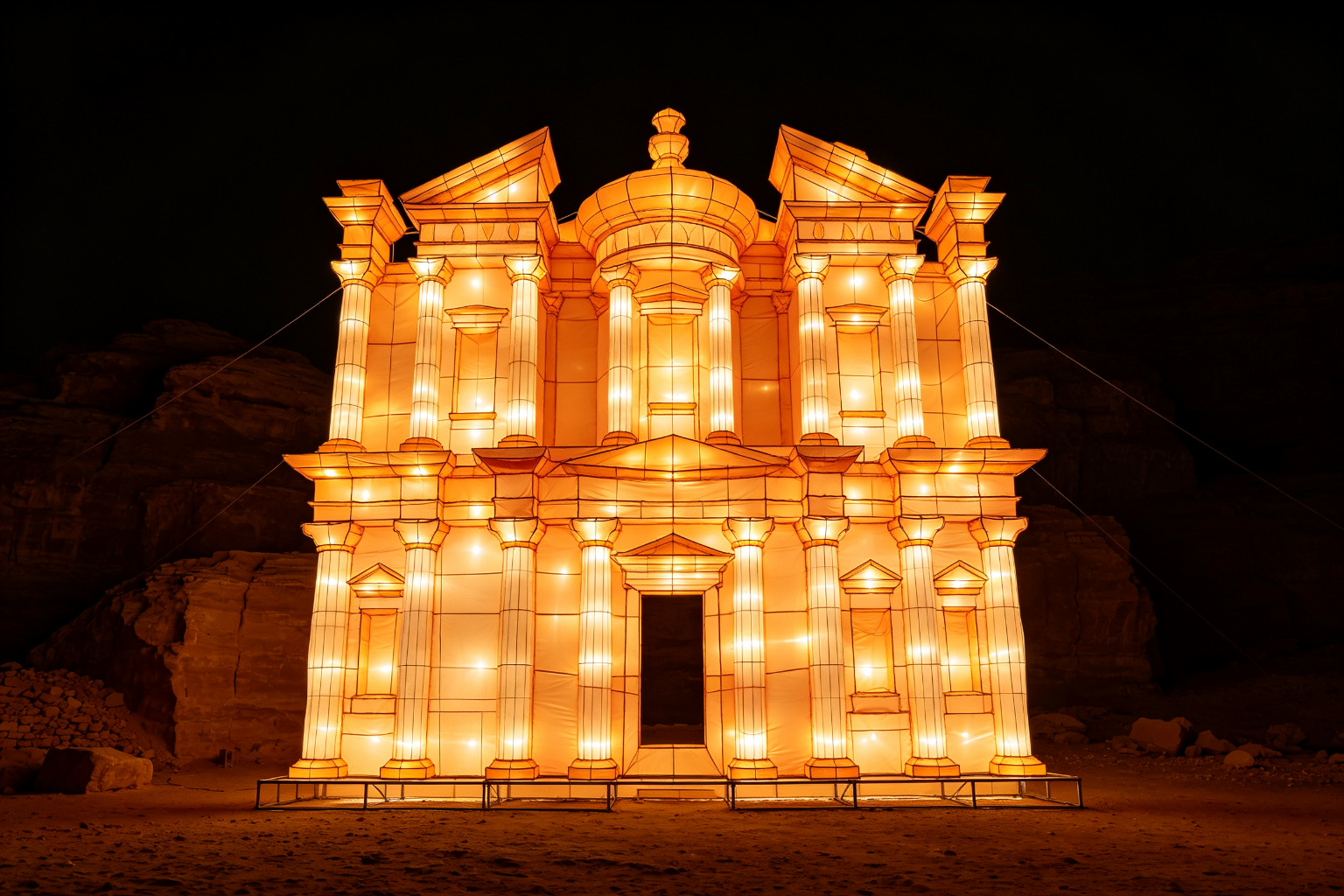 Petra Treasury Lantern Display (ZD-099) - World Landmark Lanterns by Zedong, dimensions 300x150x350cm