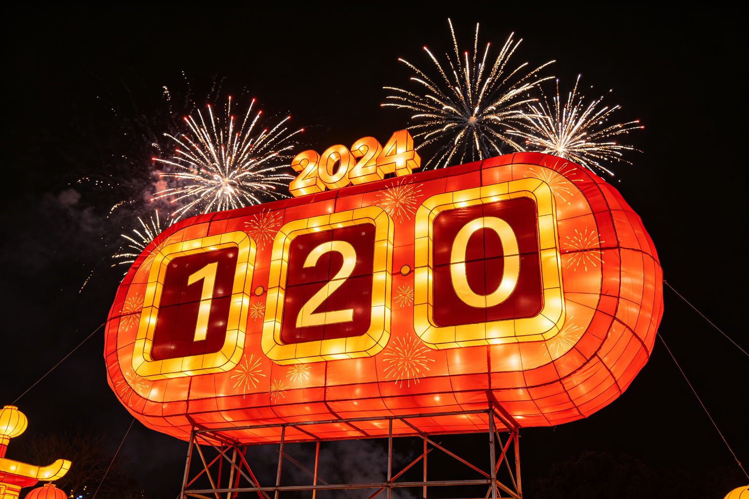 New Year Countdown Lantern Display (ZD-136) - Festival & Holiday Lanterns by Zedong, dimensions 300x100x300cm