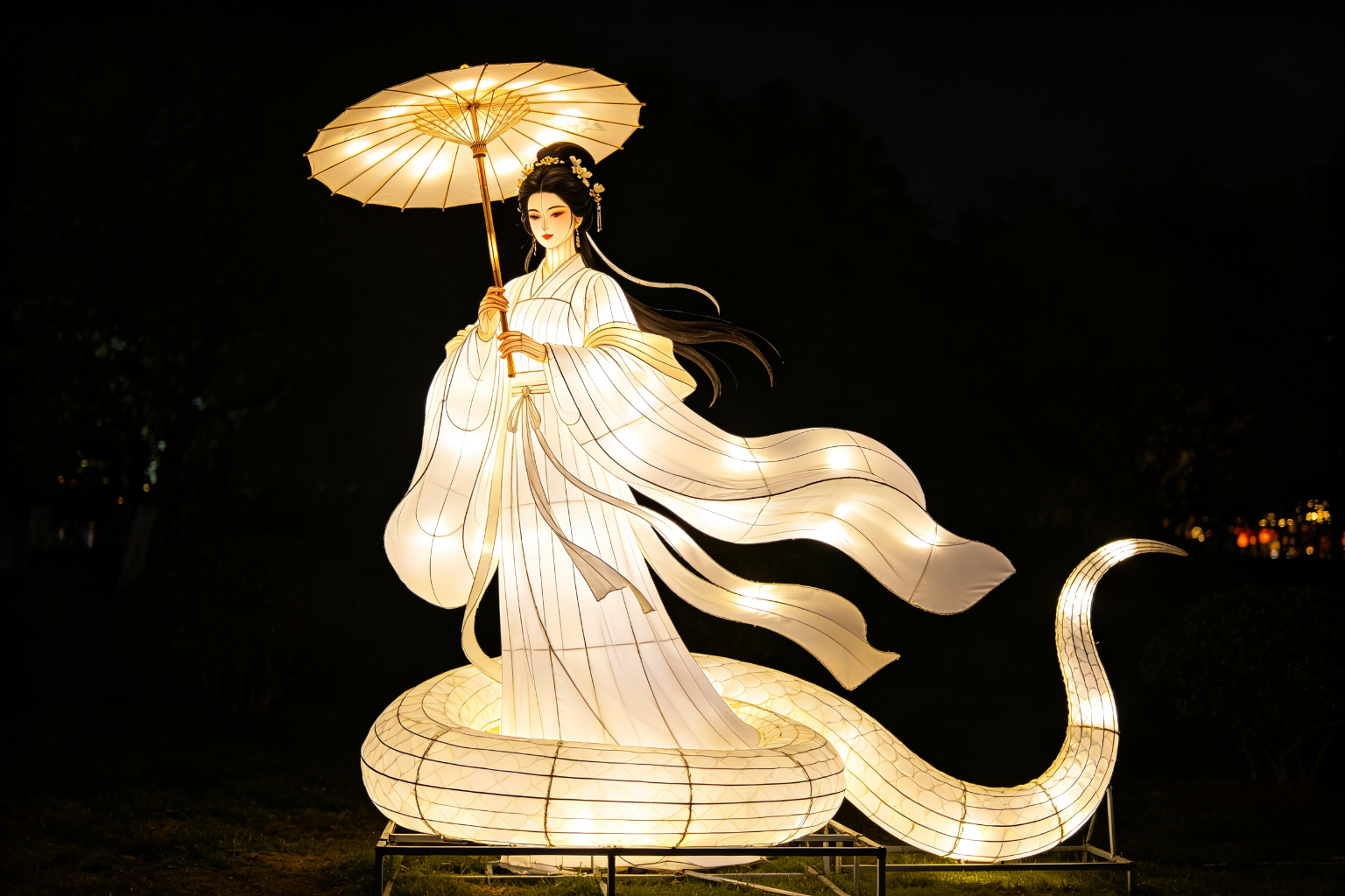 Chinese White Snake Spirit Lantern Display (ZD-173) - Mythology & Character Lanterns by Zedong, dimensions 280x150x350cm