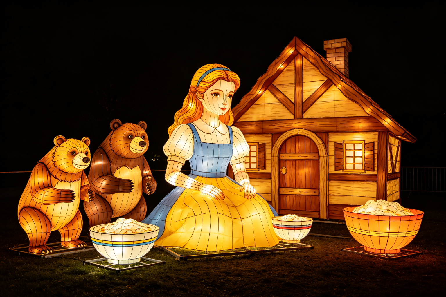 Goldilocks Lantern Display (ZD-191) - Fairy Tale Lanterns by Zedong, dimensions 250x180x250cm