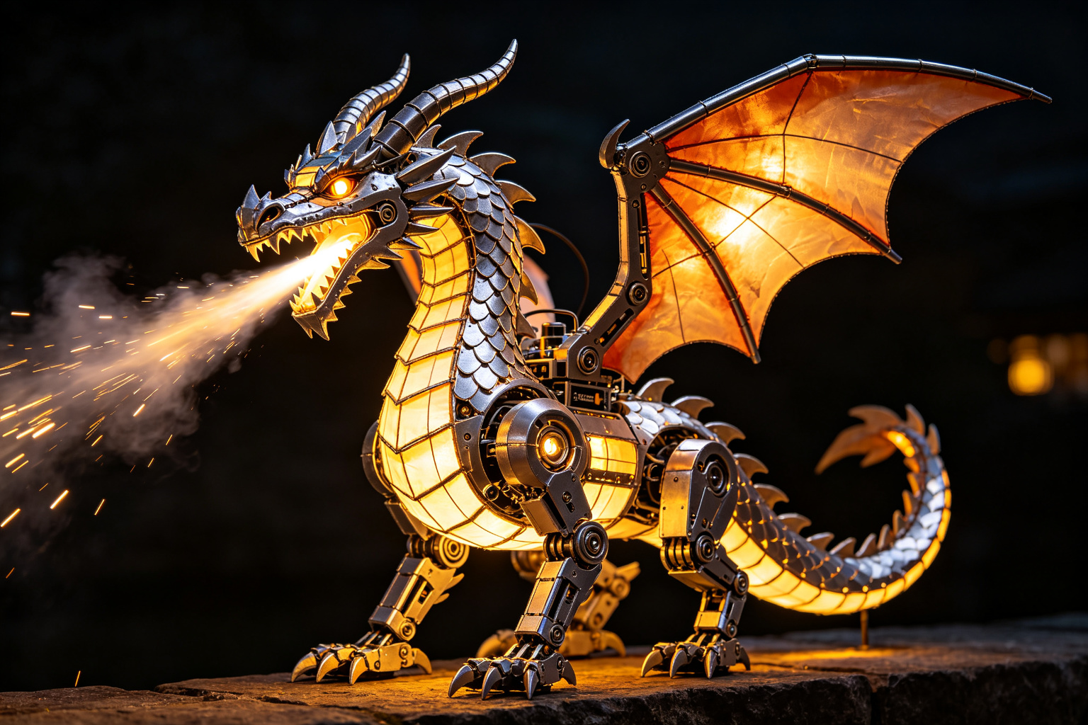 Robot Dragon Lantern Display (ZD-223) - Sci-Fi Lanterns by Zedong, dimensions 500x150x350cm